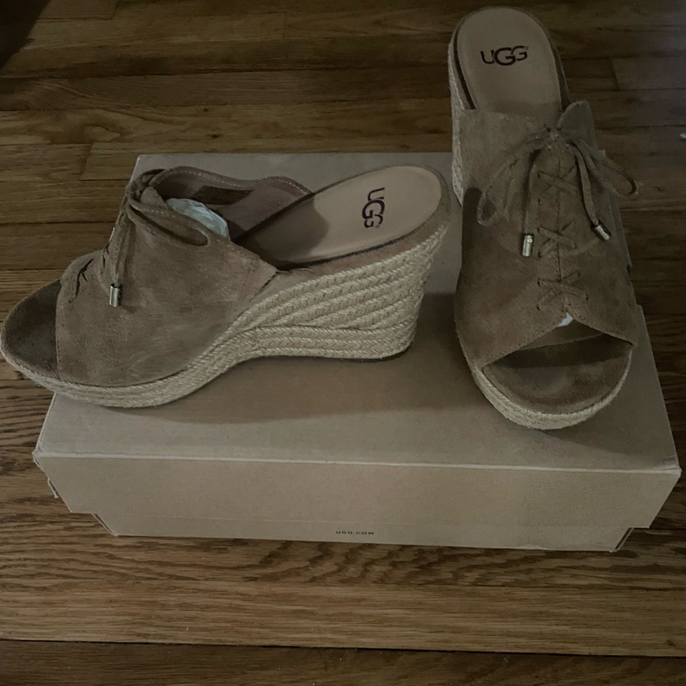 UGG Georgia Espadrille Wedge in Chestnut Size 7 in original box - Picture 2 of 9